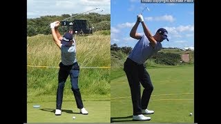 Justin Thomas golf swing  Long Iron faceon amp downtheline July 2017 [upl. by Nosyd365]